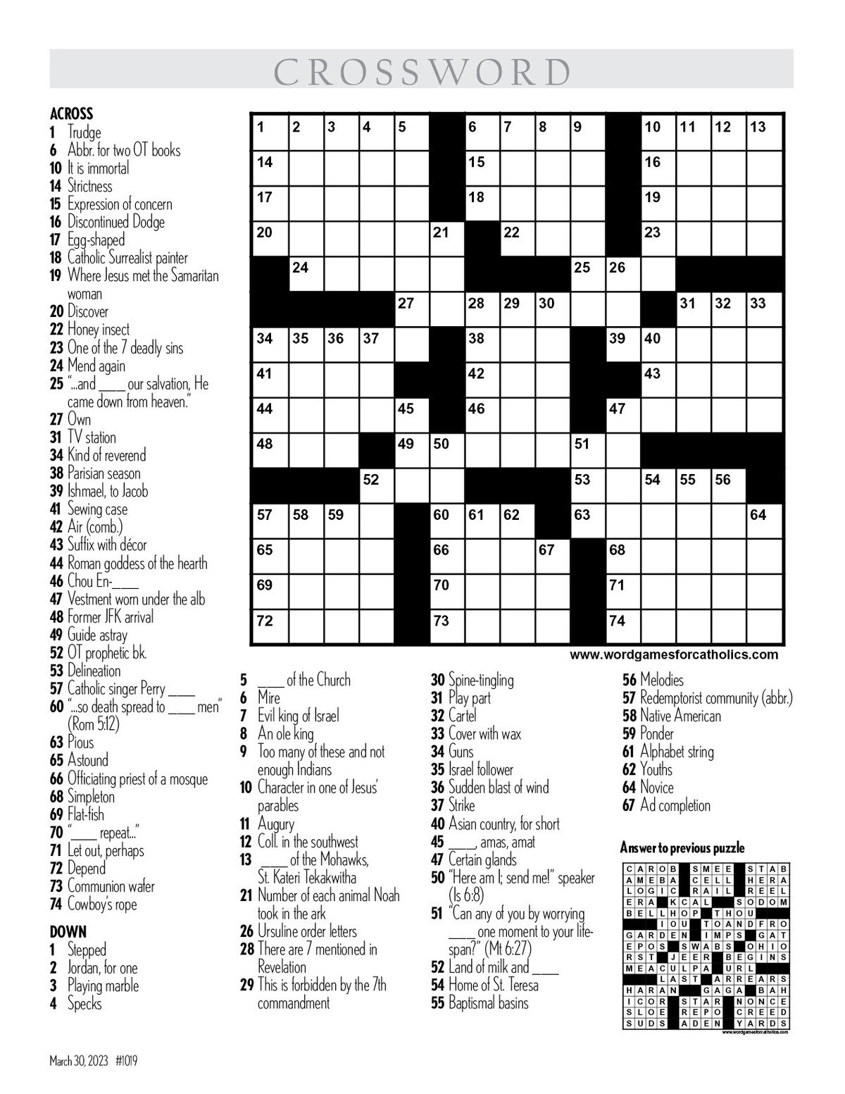Crossword March 30 2023 Northwest Catholic: Read Catholic News